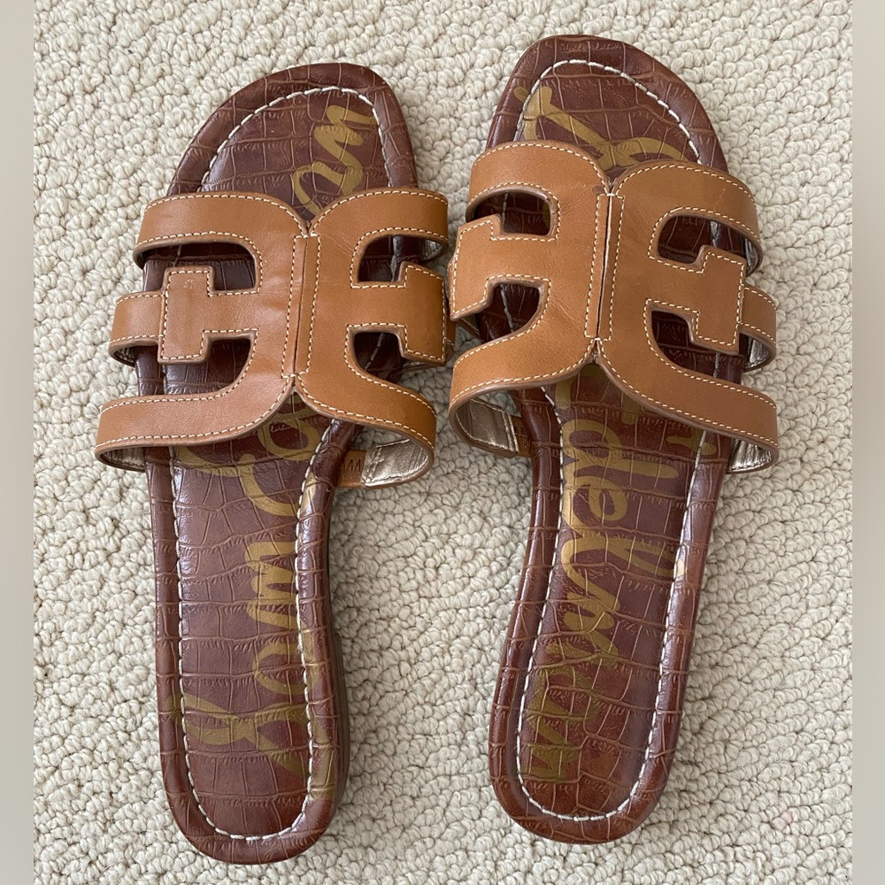 Sam Edelman Bay Leather Slide Sandals in tan colour